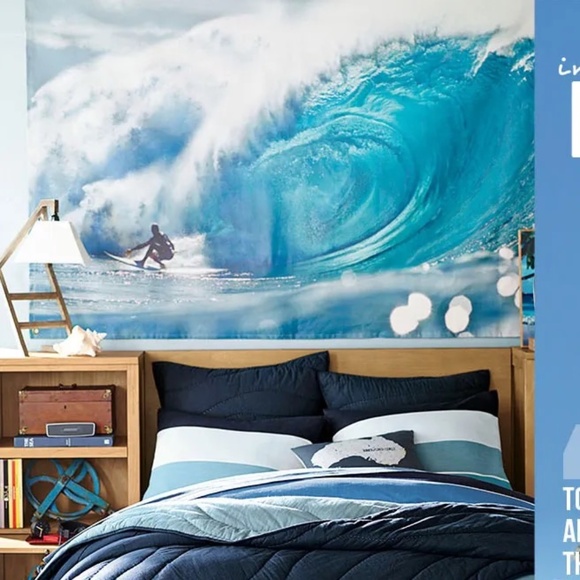 NEW Pottery Barn Teen Kelly Slater Surf Pipeline Canvas Wall Tapestry Mural NWT